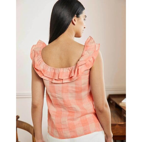 Boden Sleeveless Ruffle Linen Top Tonal Pinks Gingham Size 6 - Picture 3 of 4